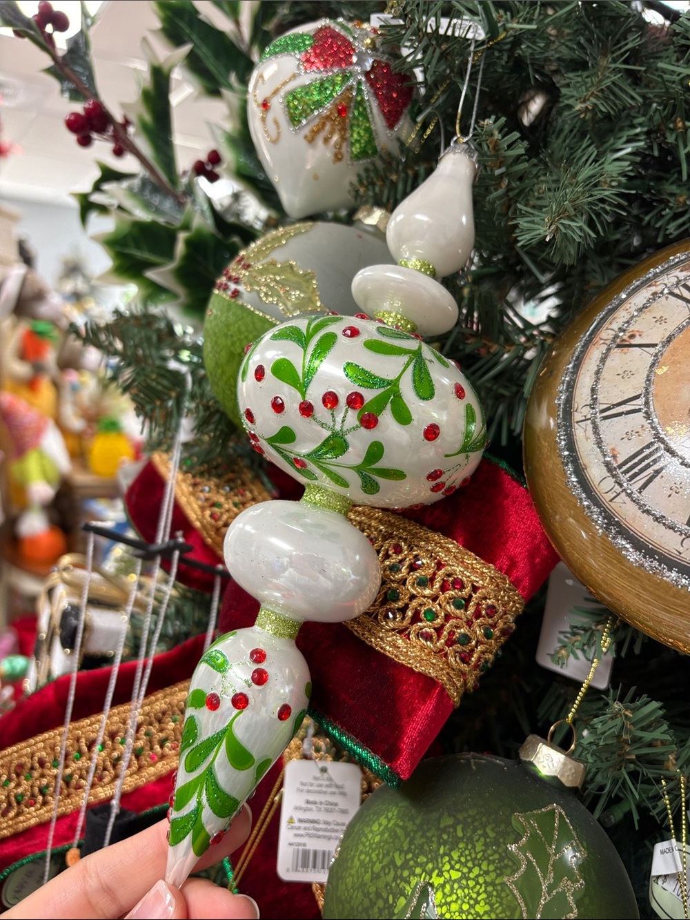 Holiday Ornament  - White, Green & Red